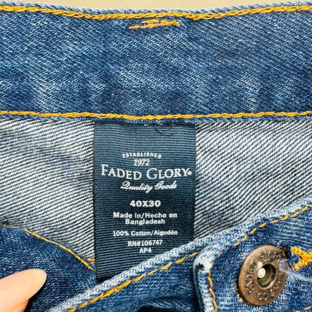 Denim Straight Jeans Y2K 90s Pants Mens Blue Medium Wash Relaxed 40X30 High Rise